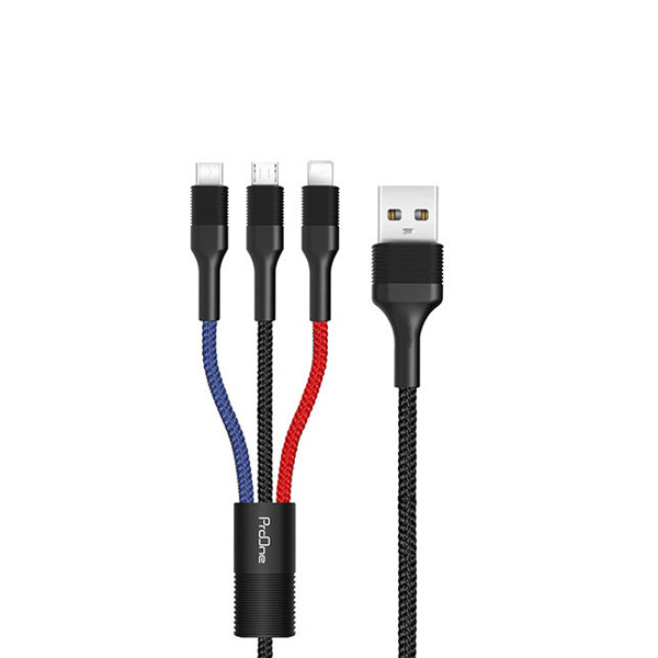 خرید کابل تبدیل 3 سر USB به USB-C / microUSB / لایتنینگ پرووان مدل PCC280 طول 1 متر